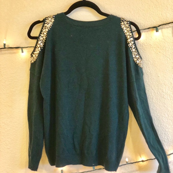 Green Open Shoulder Sweater - Picture 2 of 3